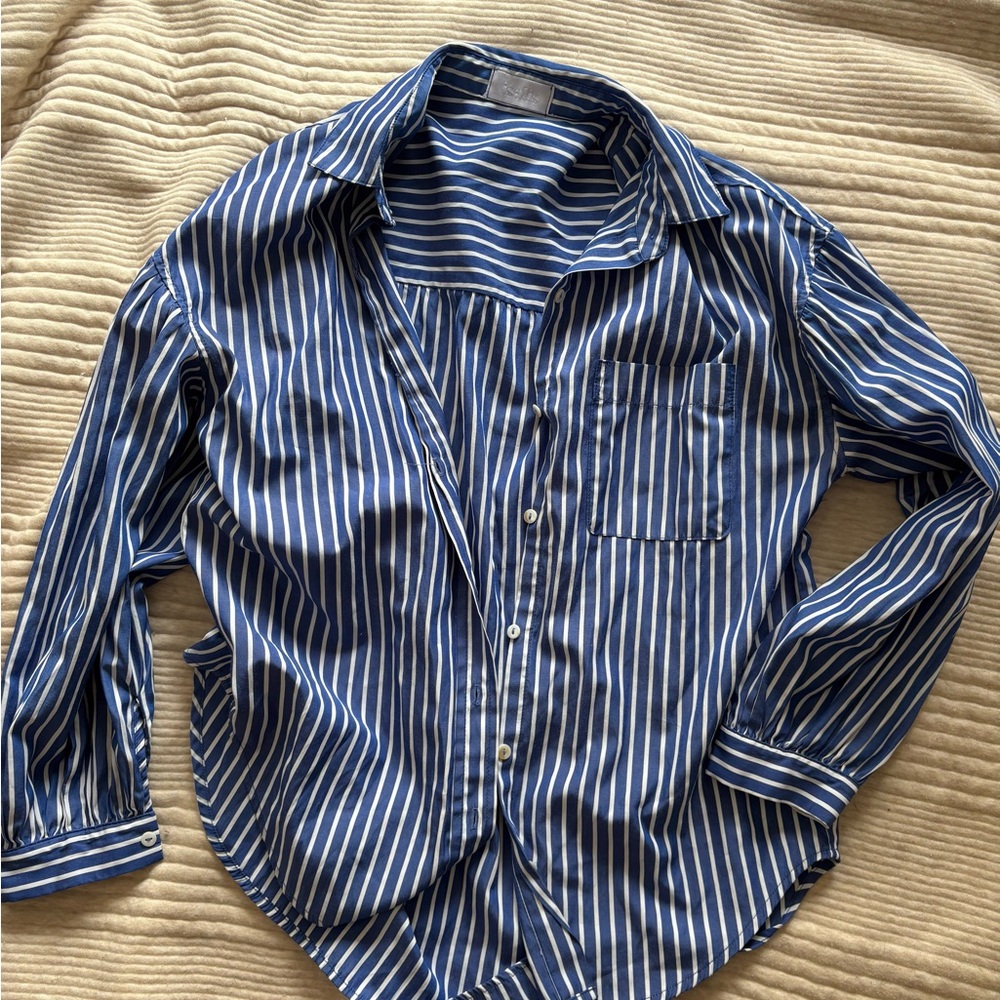 Blue and White Striped Button-Up Shirt